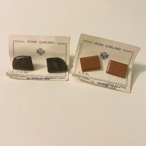 Vintage Lot of 2 Stone Cuff Links Eagle  Hand Made in India - Picture 1 of 14